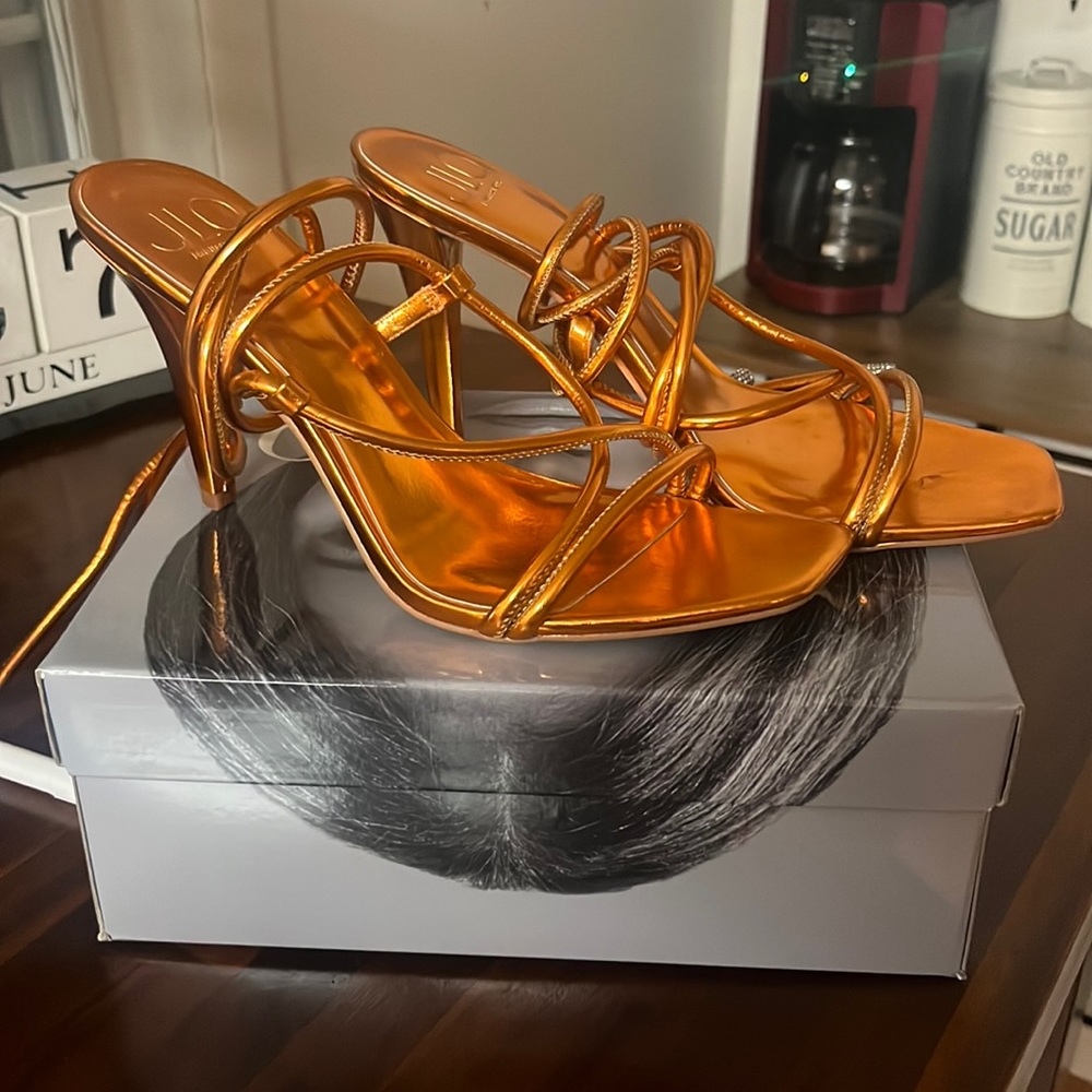 Orange tie up heels by Jlo